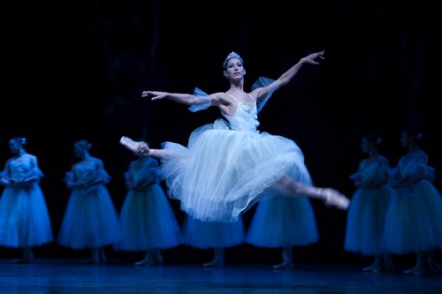 Pacific Northwest Ballet principal dancer Maria Chapman as Myrtha, queen of the Wilis, with company dancers in PNB's world premiere staging of Giselle.