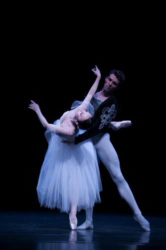 Pacific Northwest Ballet principal dancers Kaori Nakamura as Giselle, and Lucien Postlewaite as Albrecht, in PNB's world premiere staging of Giselle.