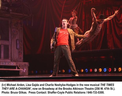 Michael Arden, Lisa Gajda and Charlie Neshyba-Hodges in The Times They Are A Changin'