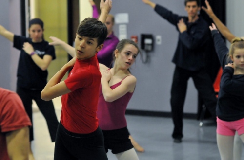 Student Ensemble works with choreographer David Shimotakahara. Photo courtesy of GroundWorks DanceTheater.