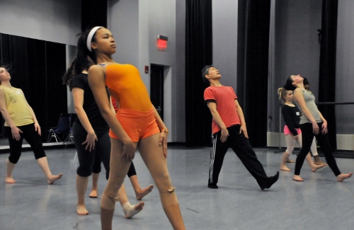 Student Ensemble works with choreographer David Shimotakahara. Photo courtesy of GroundWorks DanceTheater.