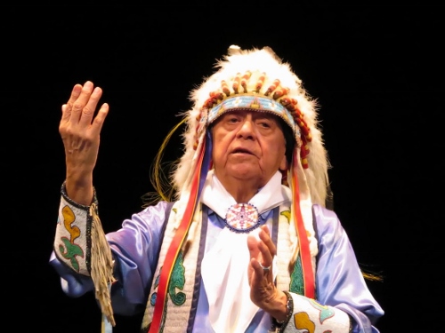 POW-WOW—Louis Mofsie is Master of Ceremonies in Thunderbird American Indian Dancers' Dance Concert and Pow-Wow, presented by Theater for the New City January 31 to February 9, 2014.