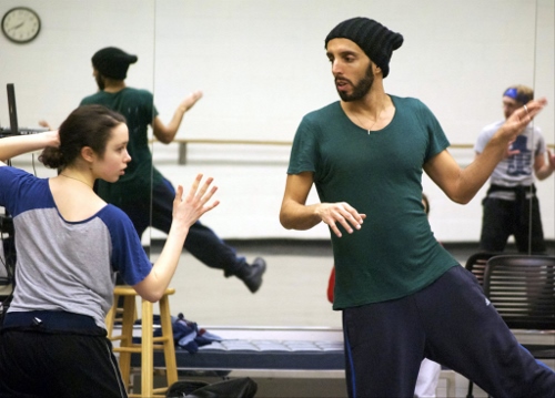 Choreographer Sagi Gross working in-studio with GRB dancer Connie Flachs. Photo courtesy of Grand Rapids Ballet.