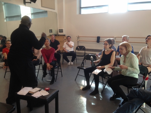 Brooklyn vocal rehearsal at Mark Morris Dance Center, with Philip Hamilton (Sing for PD) leading the group.