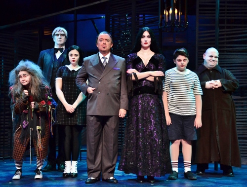 The Addams Family: The Addams Family (from left) Grandma (Amanda Butterbaugh), Lurch (Jeff Stockberger), Wednesday (Samantha Russell), Gomez (Eddie Curry), Morticia (Erin Cohenour), Pugsley (Simon Barnes) and Uncle Fester (Shaun Rice) is haunting the Beef & Boards Dinner Theatre stage now through Nov. 22.