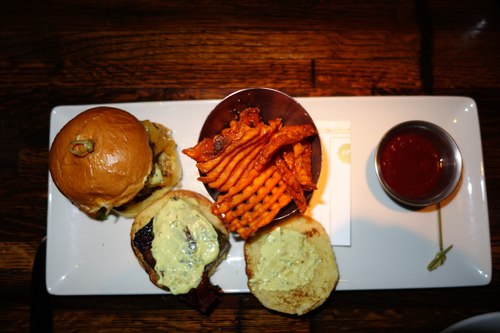 Sliders with Waffle Fries at Linger