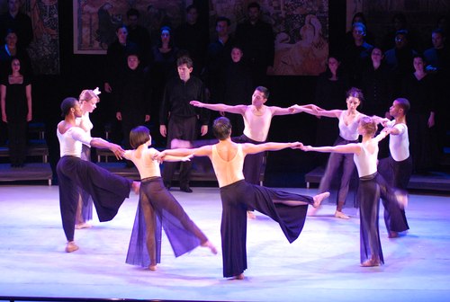 Members of the Nilas Martins Dance Company perform Puccini's Messa di Gloria in a production for dancers and singers staged by choreographer Stephen Pier at Dicapo Opera Theatre
