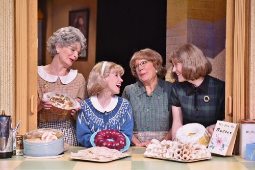 The zany Lutheran ladies (from left), Vivian (Licia Watson), Signe (Lindsay Sutton), Mavis (Karen Pappas) and Karin (Dawn Trautman) prepare to serve another meal in the church basement in Beef & Boards Dinner Theatre’s production of 'Church Basement Ladies.' The hilarious musical comedy is live on stage through Aug. 21.