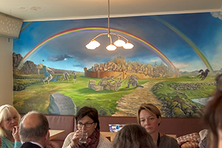Café Loki’s full wall mural of the aesir (ancient Norse gods).