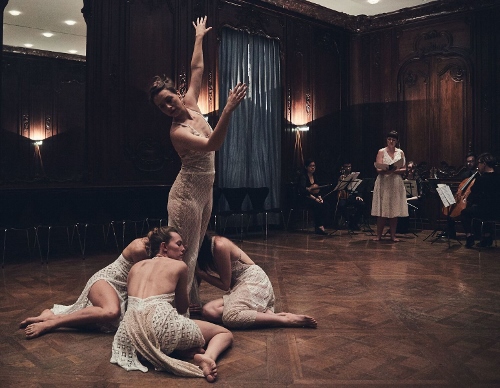 New Chamber Ballet's Elizabeth Brown (center) in 'Stray Bird.'