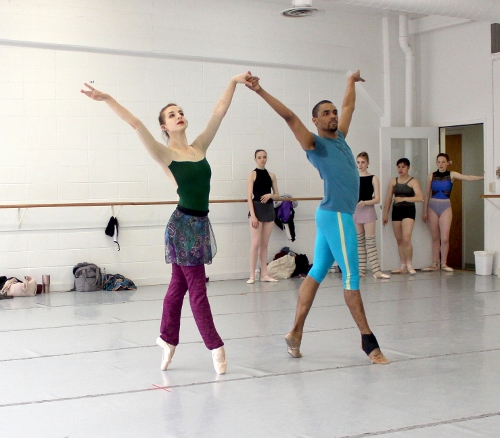 Indianapolis Ballet dancers in a rehearsal of 'Éclat!' - Khris Santos and Katherine Sawicki.