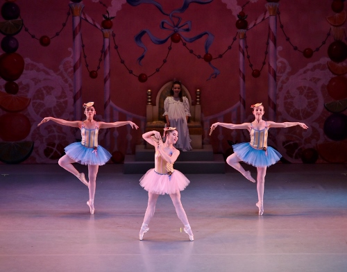 (L to R) Abigail Bixler, Rowan Allegra and Caroline Rettig perform German Marzipan during Act 2 of Indianapolis Ballet’s 'The Nutcracker.'