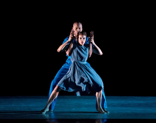 Alvin Ailey American Dance Theater's Ghrai DeVore (front) and Jeroboam Bozeman in Jamar Roberts' 'Members Don't Get Weary'.