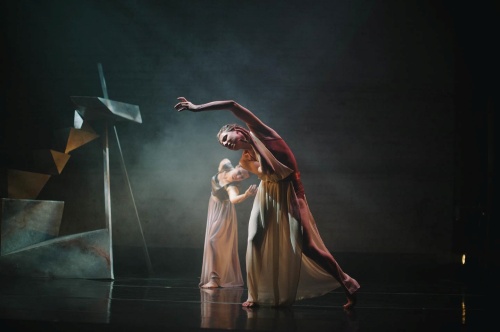 Elu Dance Company’s (L-R) Mackenzie Valley and Mikaela Clark in “barefaced.”