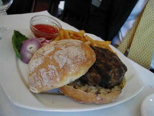 Grilled Hamburger and French Fries