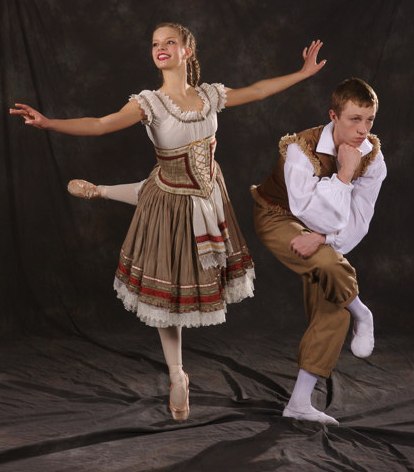 Brad Robison as Hansel and Hannah Wright as Gretel in the Creer-King ballet <i>Hansel and Gretel</i> with costumes by Tutus Divine