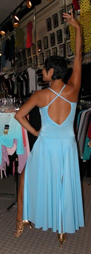 An Electric Blue Dress. Modeled by Talia Castro-Pozo. Available at <a href='http://www.onstagedancewear.com'>OnStageDancewear.com</a>.