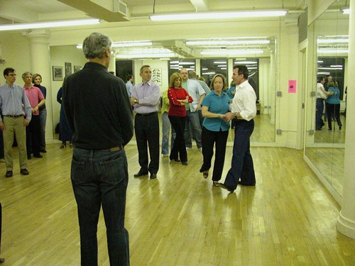 John Festa (in white shirt on right) teaches West Coast Swing at Dance Manhattan