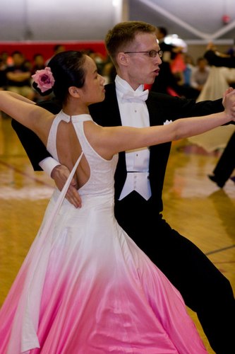 Ben Moss (The MIT team captain) and Jing Wang dancing international Tango at the pre-championship level during the April 2008 MIT Open Competition. (Note: Photos of the MIT Open Competition were shot by both Cara Baudette and Moses Goddard. It is unknown which of these two photographers shot this particular photo.)