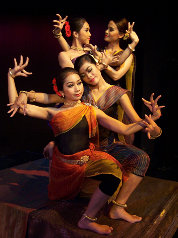 Mot Pharan and Sao Phirom (front left to right), and Noun Kaza and Chao Socheata (back left to right) of the Khmer Arts Ensemble in 'Shir Ha-Shirim.' Photo courtesy of Khmer Arts Ensemble.