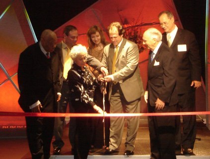 Ribbon cutting featuring Rick Schussel, the Executive Director of NDG, dancers Marge Champion and Donald Saddler, and NDG board members.