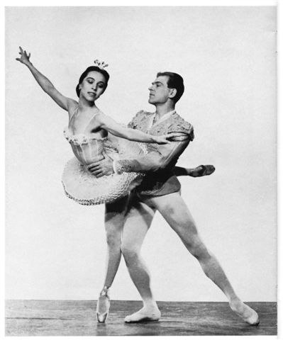 Tallchief as first NYCB 'Sugar Plum Fairy' with Eglevsky in rehearsal. Eglevsky was injured and Nicholas Magallanes danced the first program.