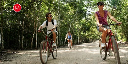 A cool bike ride is refreshing during the Coba Sunset tour